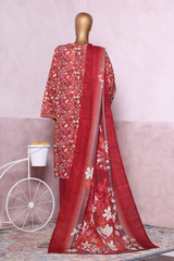 Bin Saeed Stitched 3 Piece Exclusive Printed Khaddar Vol-07 Collection'2025-WK-2441-Red