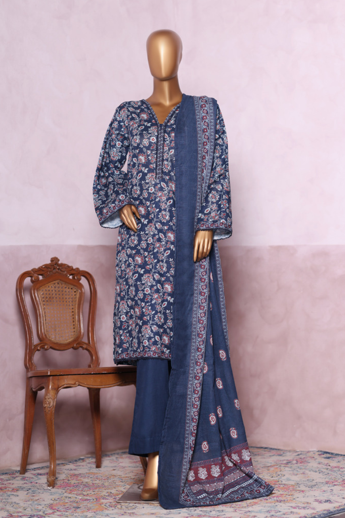 Bin Saeed Stitched 3 Piece Exclusive Printed Khaddar Vol-07 Collection'2025-WK-2442-Blue