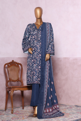 Bin Saeed Stitched 3 Piece Exclusive Printed Khaddar Vol-07 Collection'2025-WK-2442-Blue