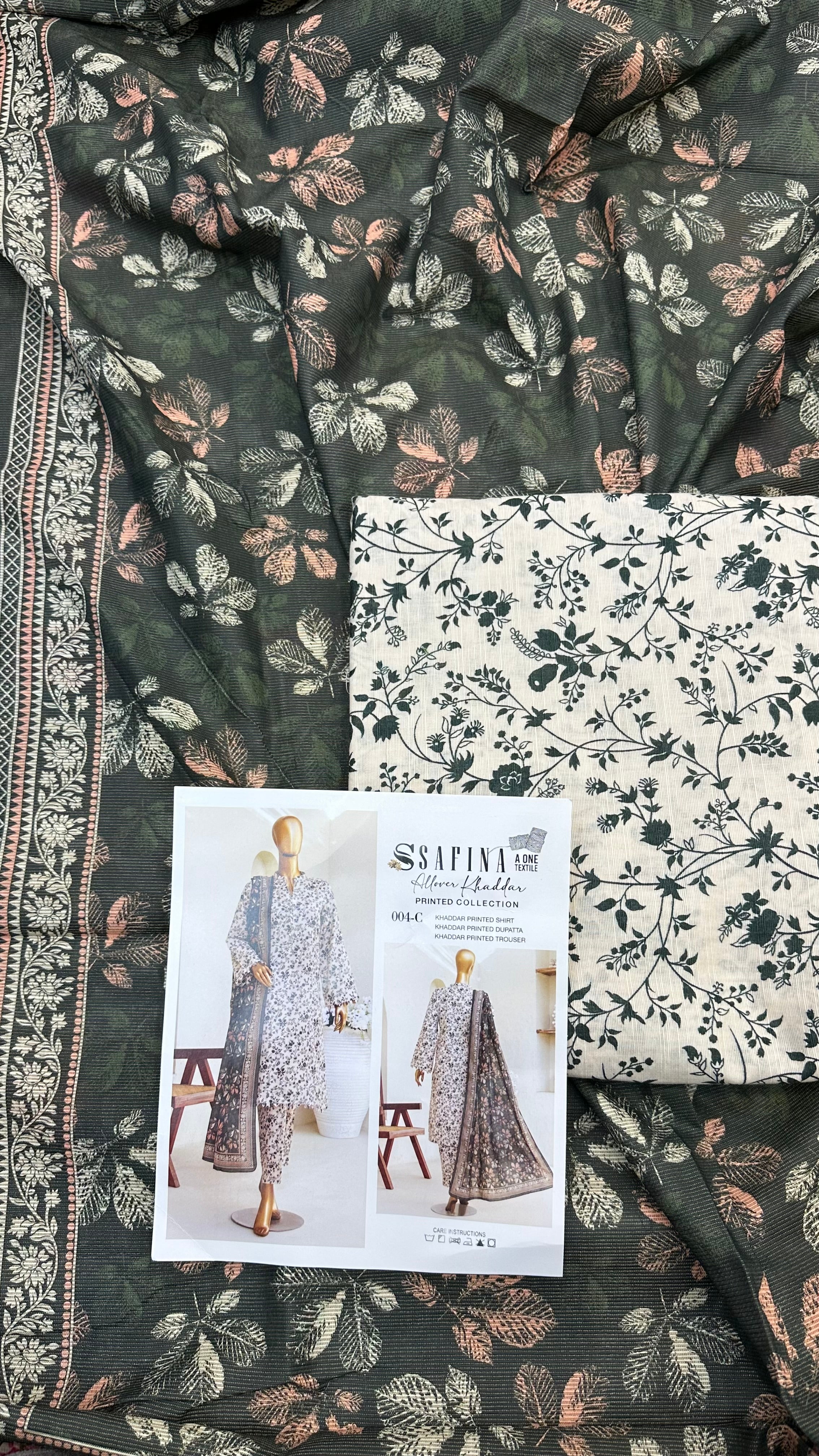 Safina 3pcs unstitched Slub khaddar/cotton 004-c
