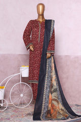 Bin Saeed Stitched 3 Piece Exclusive Printed Khaddar Vol-07 Collection'2025-WK-2443-Red
