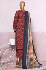 Bin Saeed Stitched 3 Piece Exclusive Printed Khaddar Vol-07 Collection'2025-WK-2443-Red
