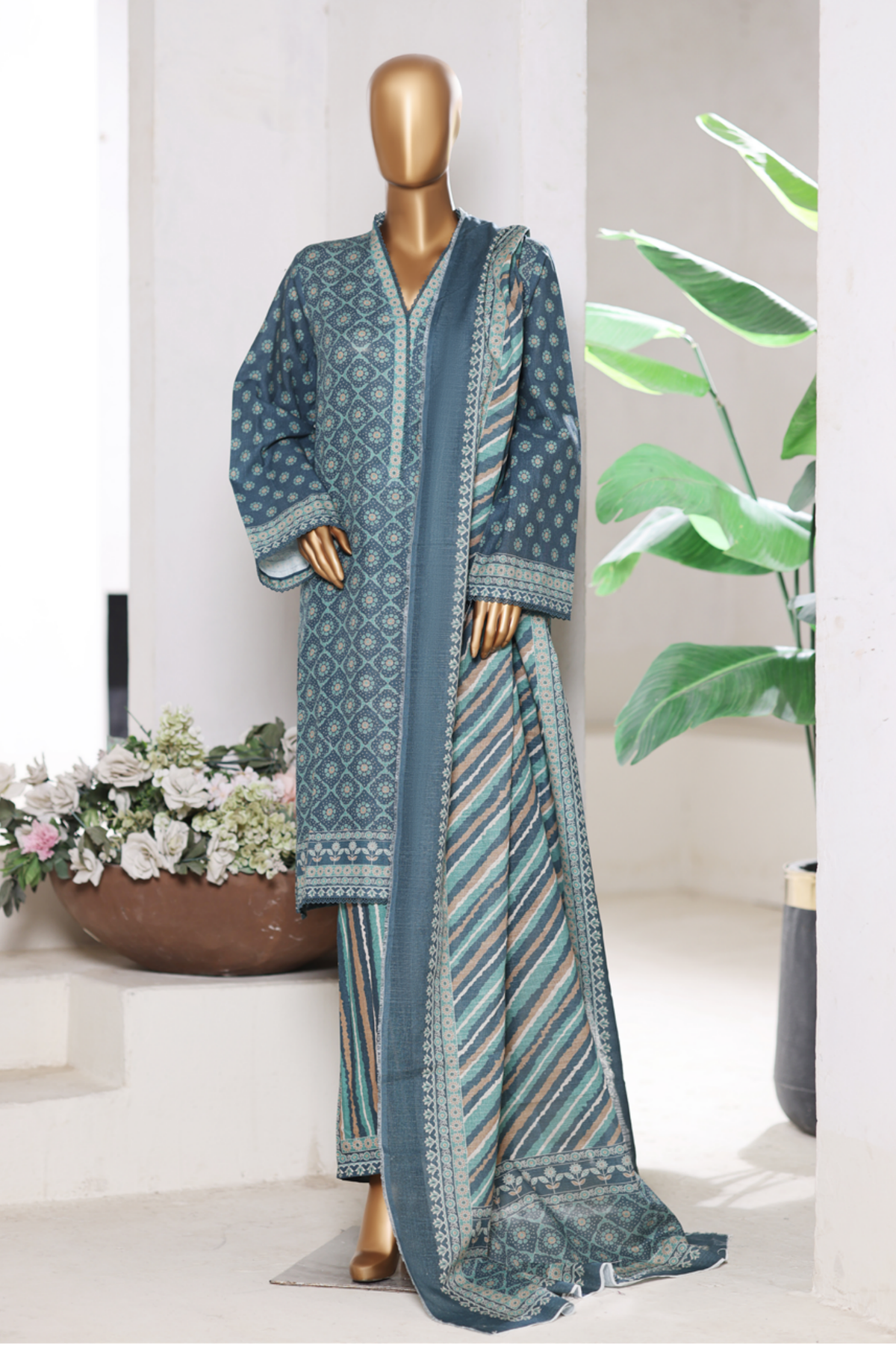 Bin Saeed Stitched 3 Piece Exclusive Printed Khaddar Vol-15 Collection'2025-WK-2660-blue