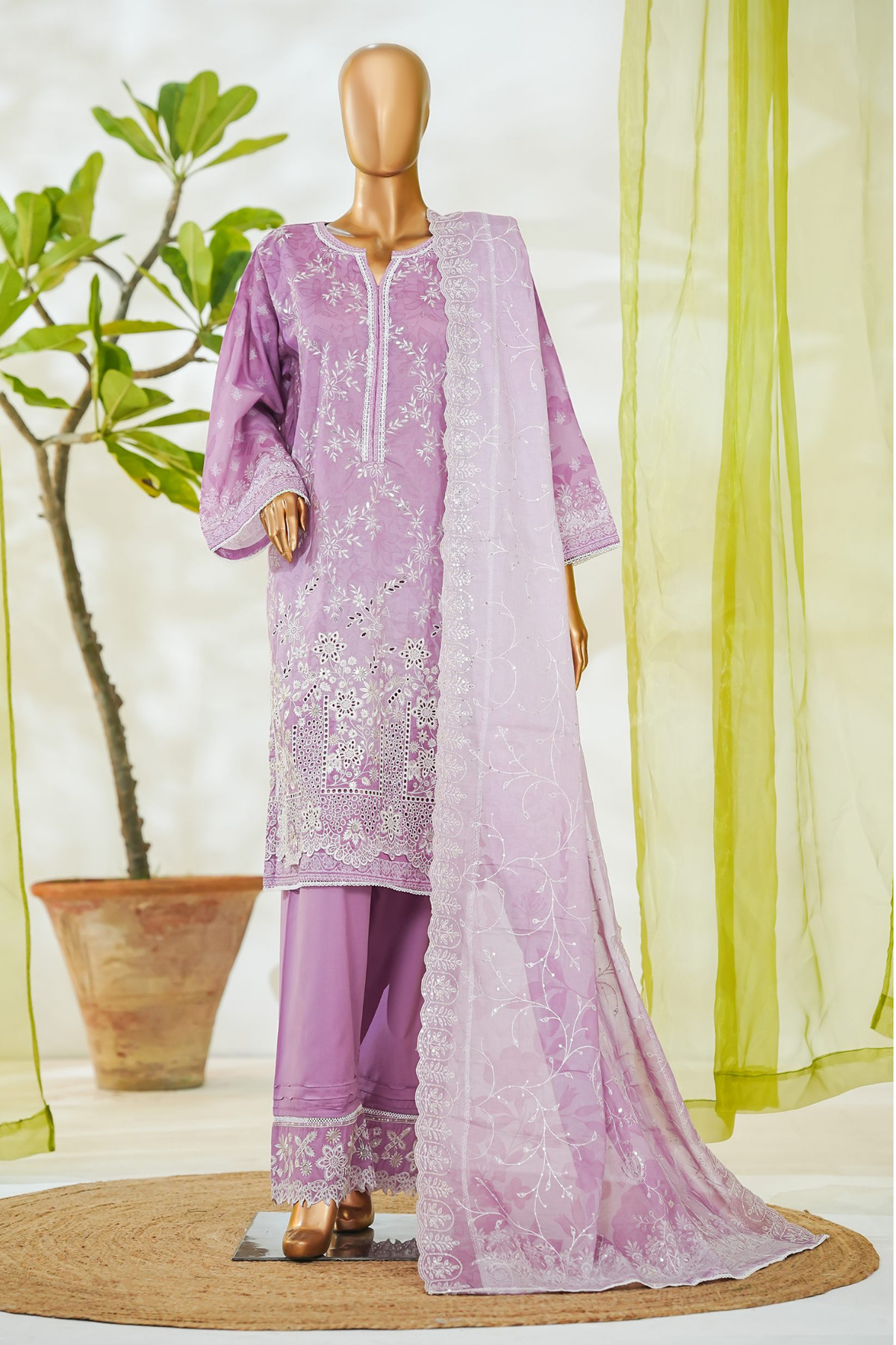 Bin Saeed Stitched 3 Piece Luxury White & White Emb Collection'2026-NSM-2565