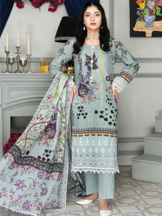 Mashaal Stripe by Riaz Arts Embroidered Lawn Unstitched 3 Piece - D-01 - RA25MSE - Summer Collection