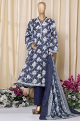 Bin Saeed Stitched 3 Piece Printed Frocks Khaddar Collection'2025-fr-1306-Blue