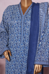 Bin Saeed Stitched 3 Piece Exclusive Printed Khaddar Vol-07 Collection'2025-WK-2445-Blue