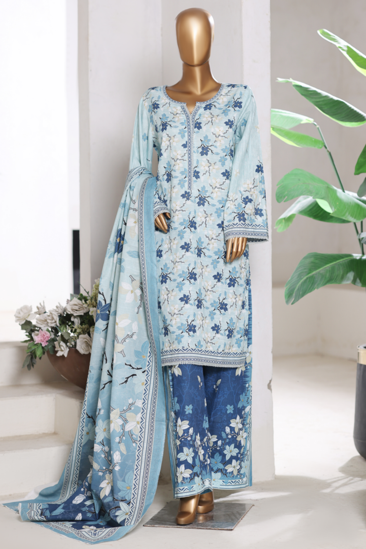 Bin Saeed Stitched 3 Piece Exclusive Printed Khaddar Vol-15 Collection'2025-WK-2663-light blue
