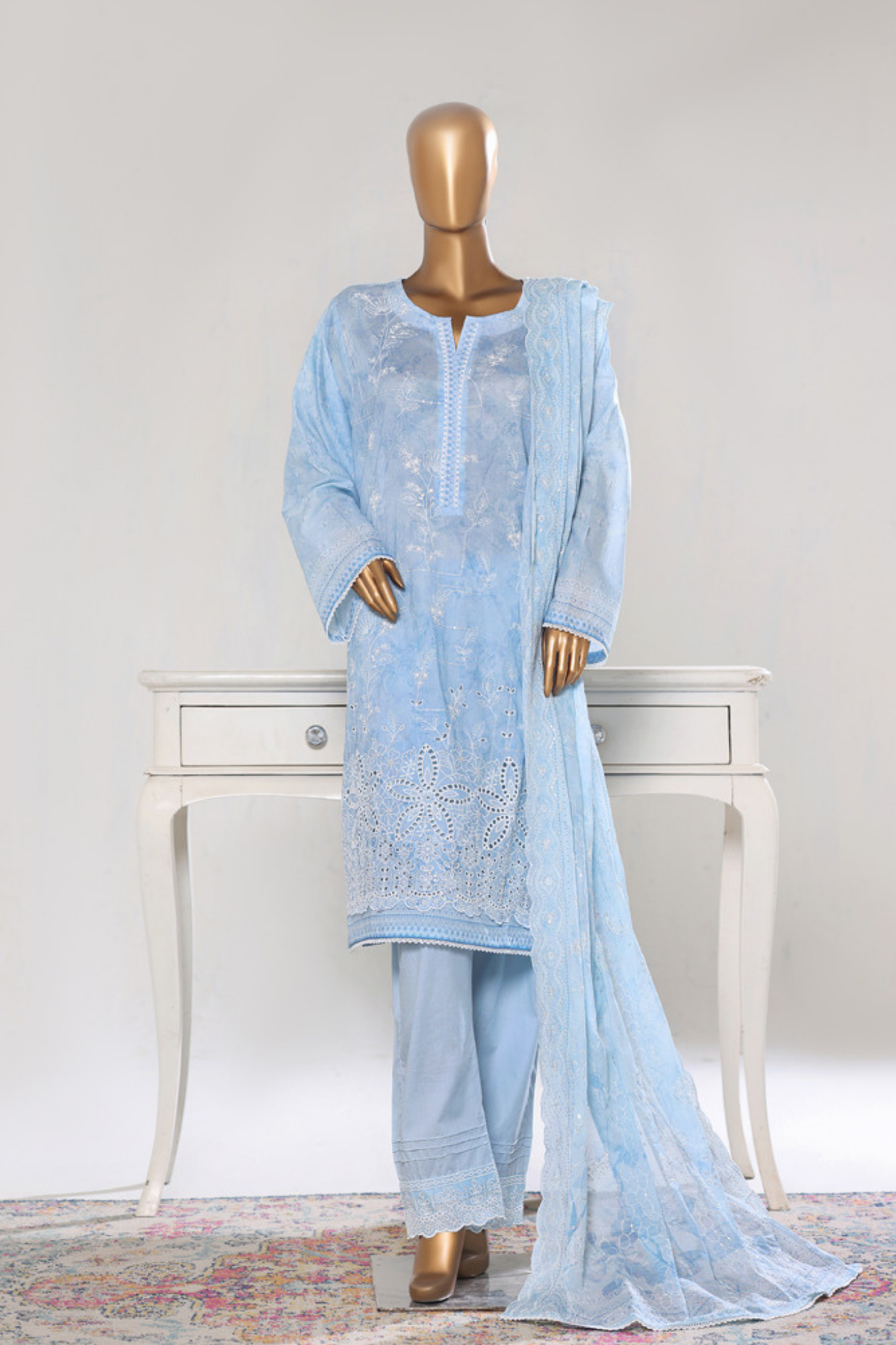 Bin Saeed Stitched 3 Piece Luxury White & White Emb Collection'2026-NSM-2571