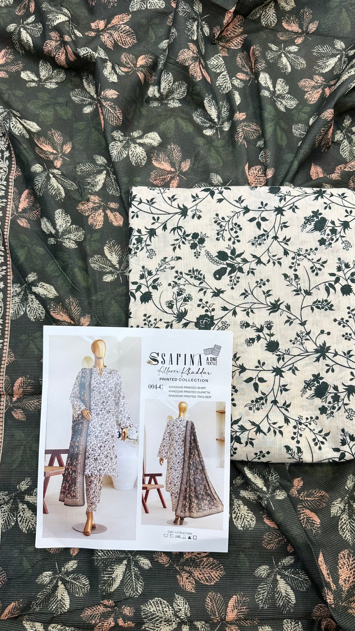 Safina 3pcs unstitched Slub khaddar/cotton 004-c