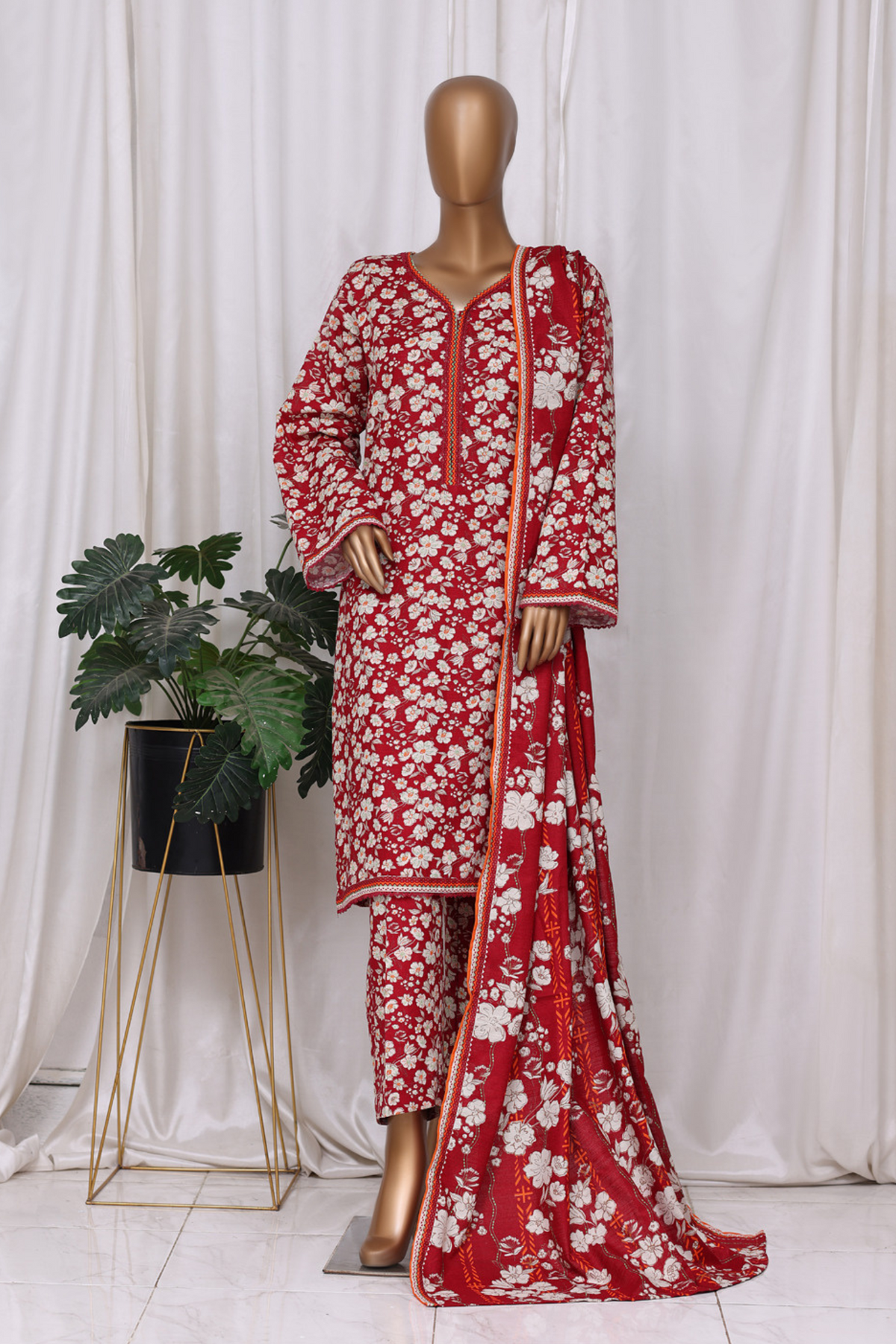 Bin Saeed Stitched 3 Piece Printed Vol-02 Collection'2025-WK-2391-RED