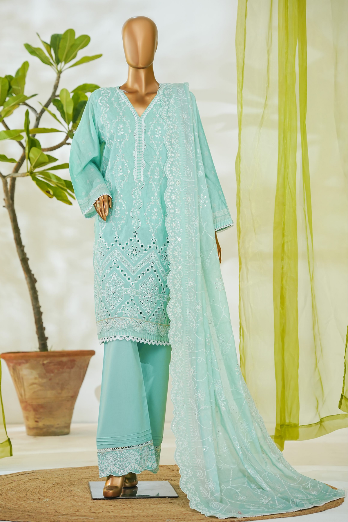 Bin Saeed Stitched 3 Piece Luxury White & White Emb Collection'2026-NSM-2553