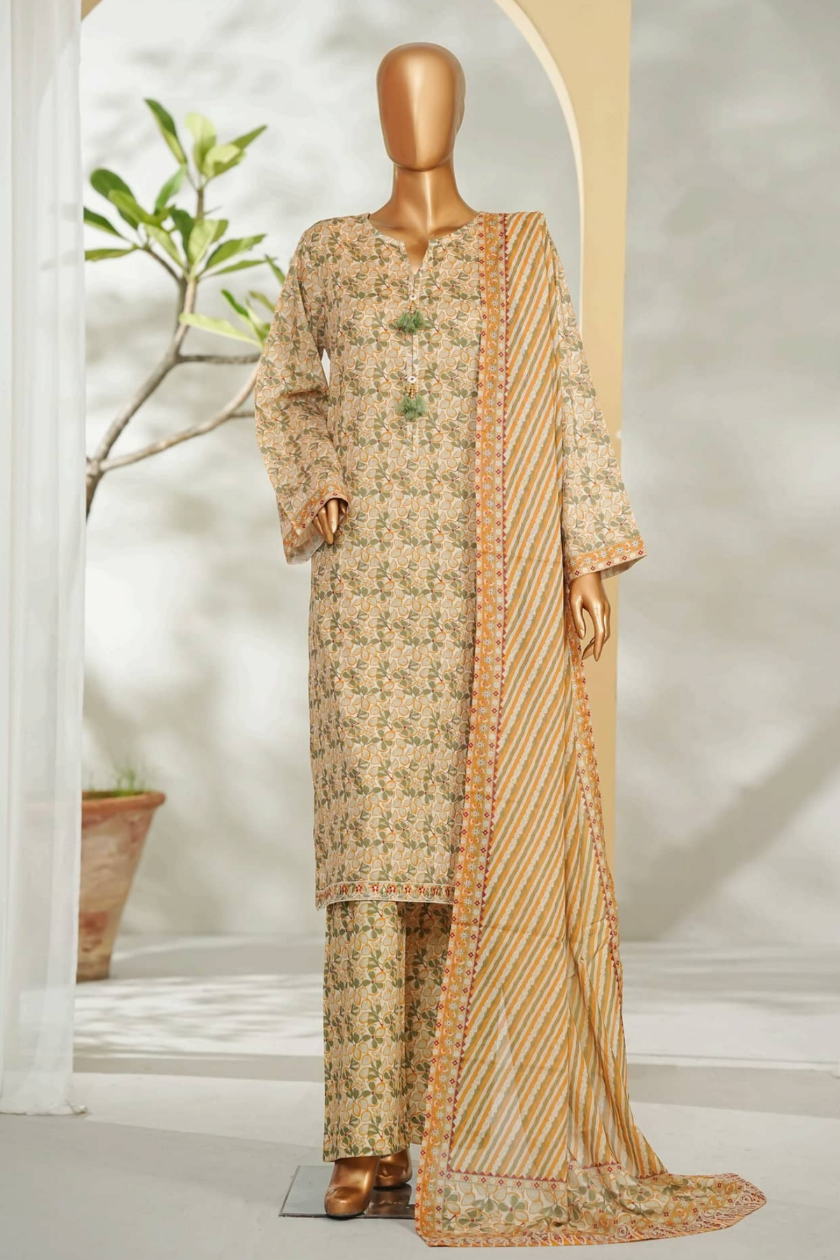 Bin Saeed Stitched 3 Piece Exclusive Printed Lawn Vol-01 Collection'2026-LSM-2708 BROWN