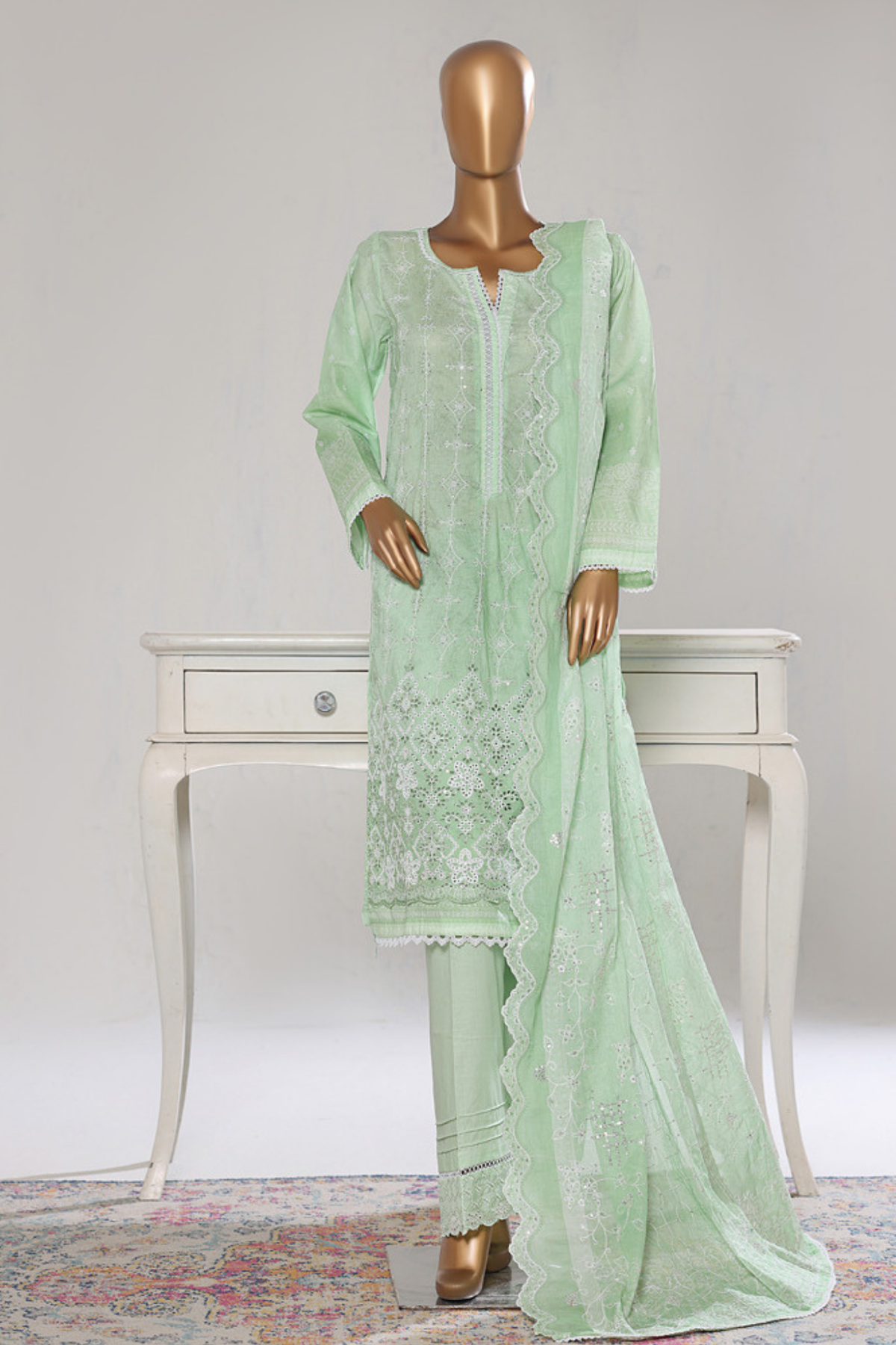 Bin Saeed Stitched 3 Piece Luxury White & White Emb Collection'2026-NSM-2578