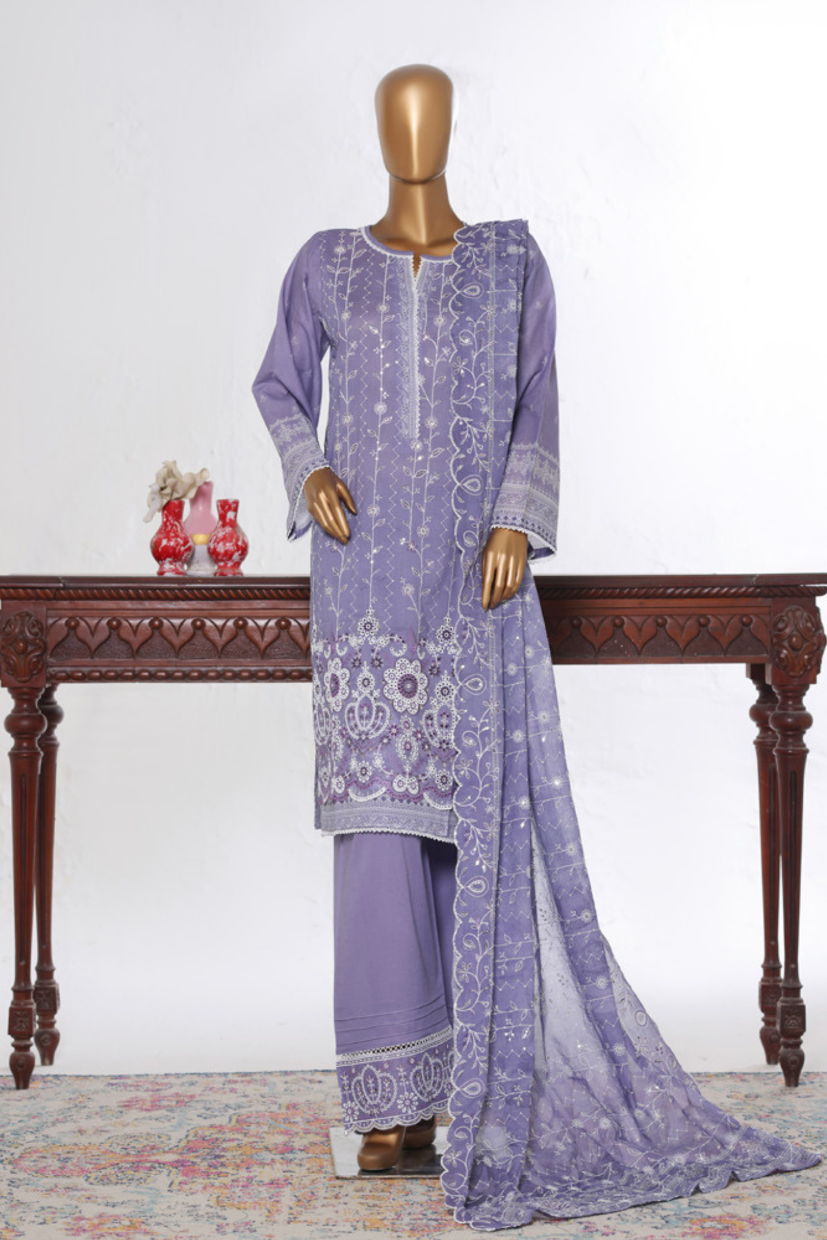 Bin Saeed Stitched 3 Piece Luxury White & White Emb Collection'2026-NSM-2577