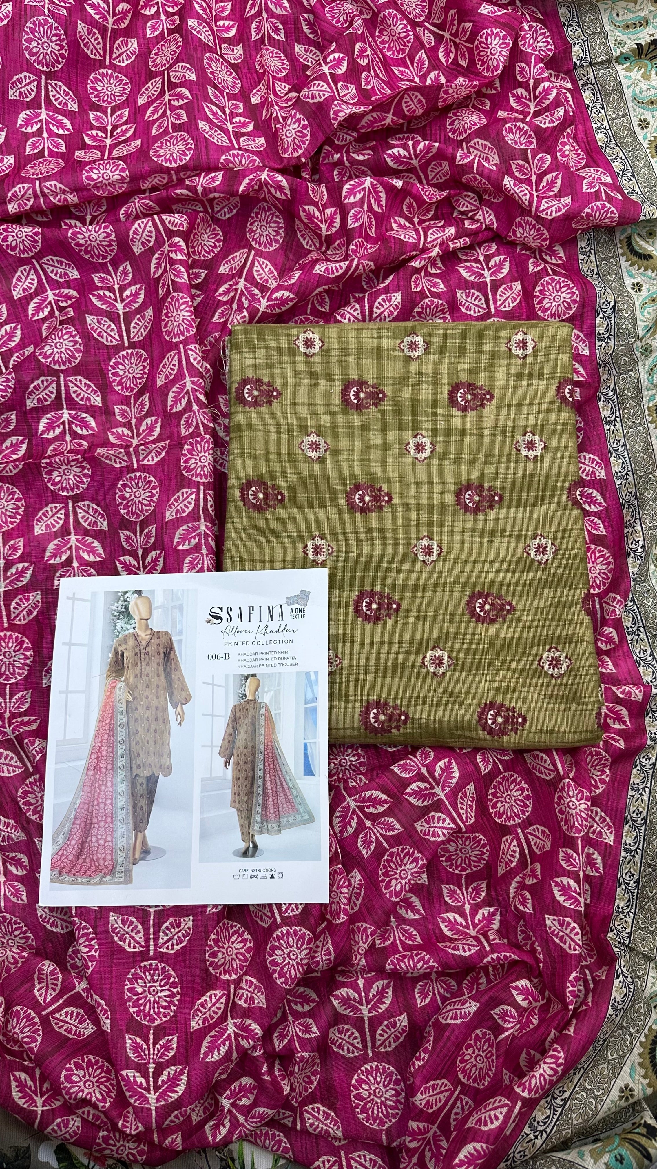 Safina 3pcs unstitched Slub khaddar/cotton 006-b
