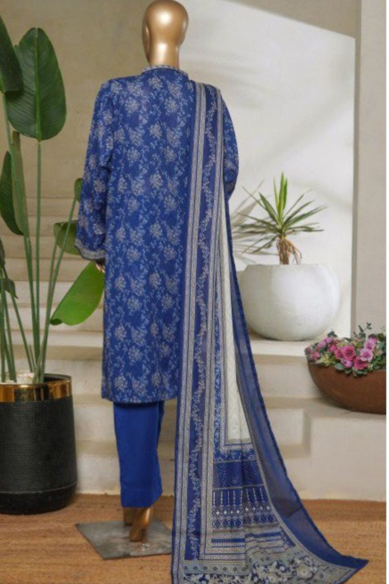 Bin Saeed Stitched 3 Piece Exc Printed Lawn Vol-06 Collection'2025-NSM-2483-blue