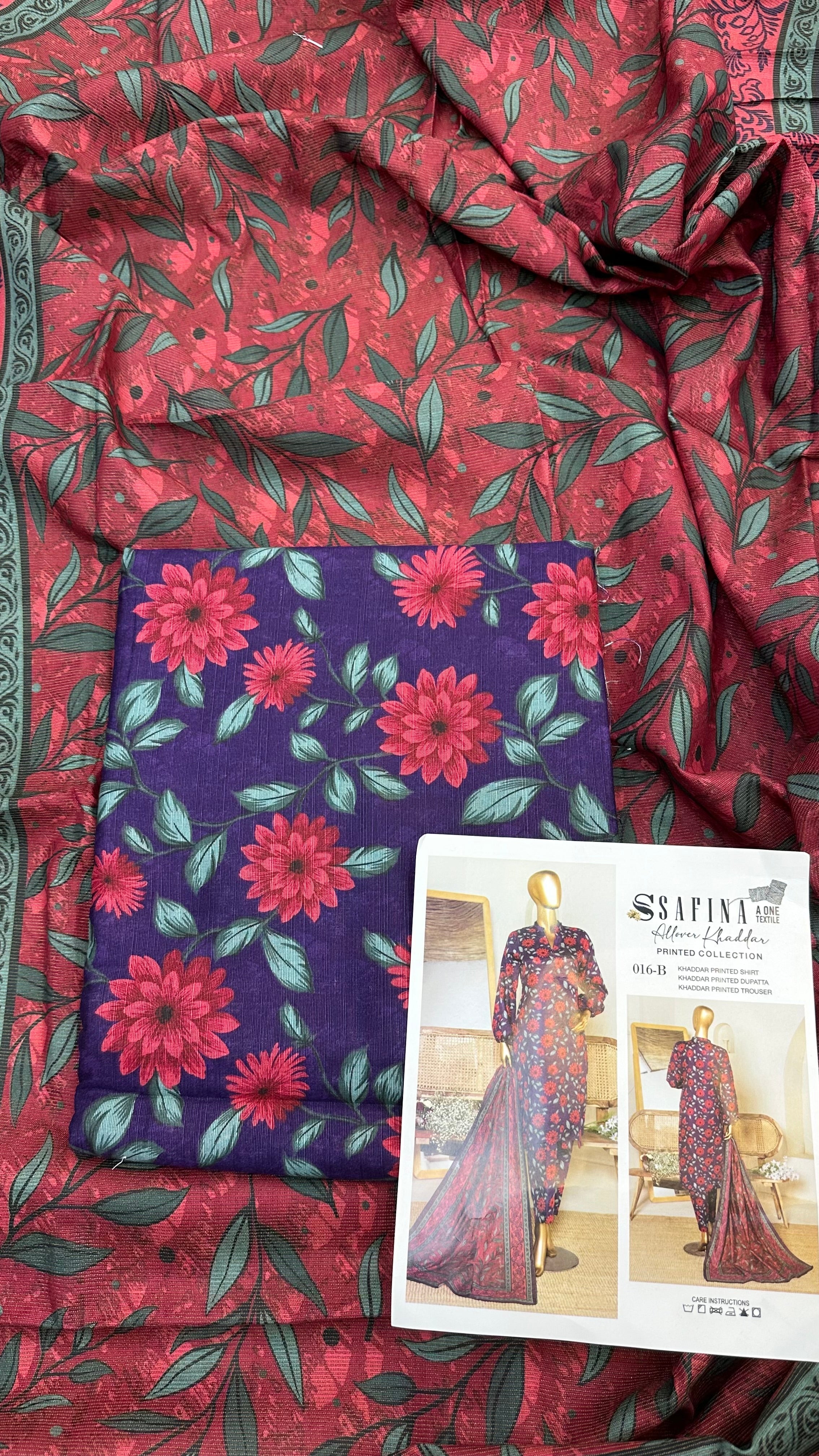 Safina 3pcs unstitched Slub khaddar/cotton 016-b