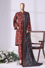 Bin Saeed Stitched 3 Piece Exclusive Printed Khaddar Vol-08 Collection'2025-WK-2526-brown