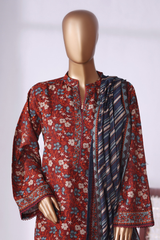 Bin Saeed Stitched 3 Piece Exclusive Printed Khaddar Vol-08 Collection'2025-WK-2526-brown