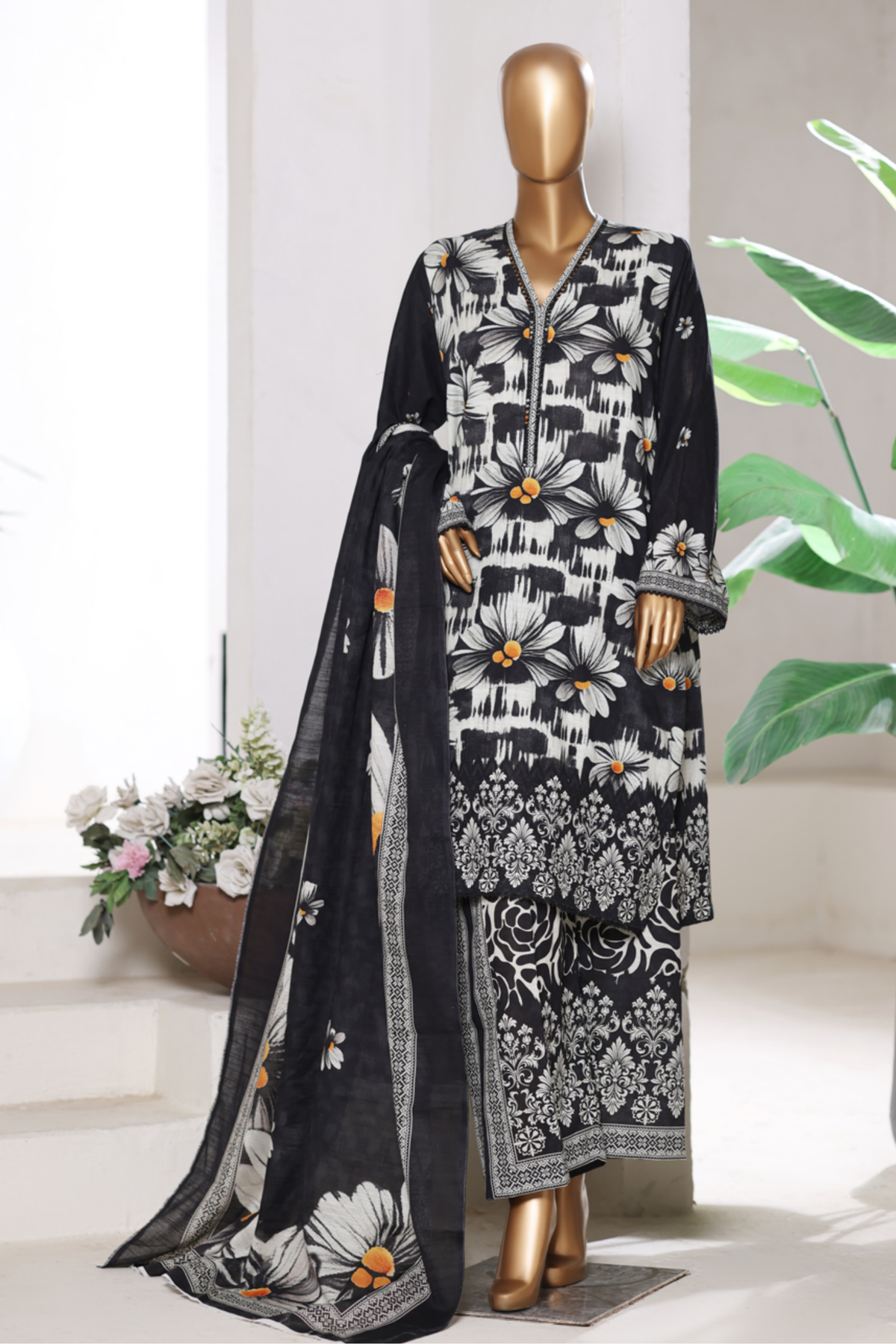 Bin Saeed Stitched 3 Piece Exclusive Printed Khaddar Vol-15 Collection'2025-WK-2670-BLACK