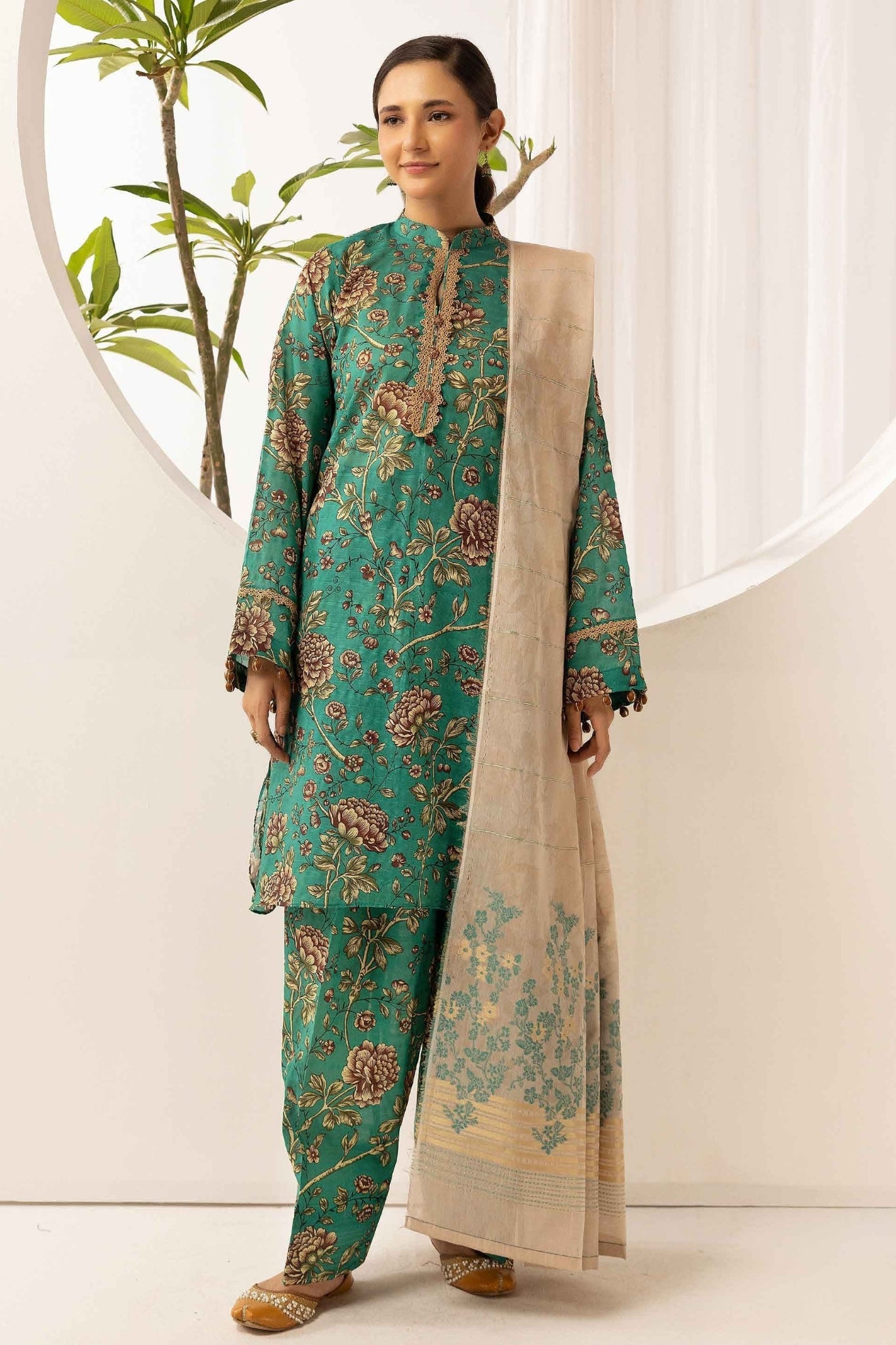 printed lawn with jacquard dupatta D-02