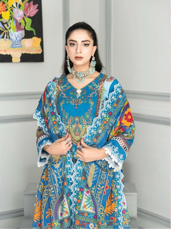 Mashaal Stripe by Riaz Arts Embroidered Lawn Unstitched 3 Piece - D-02 - RA25MSE - Summer Collection