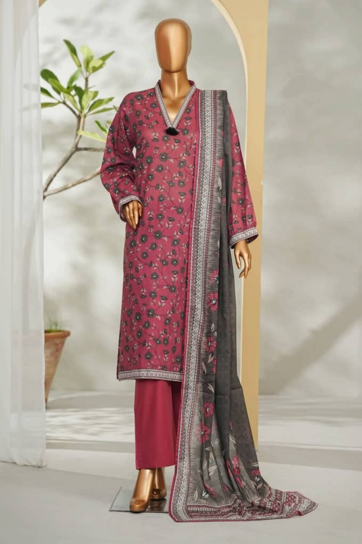 Bin Saeed Stitched 3 Piece Exclusive Printed Lawn Vol-01 Collection'2026-LSM-2701 PINK