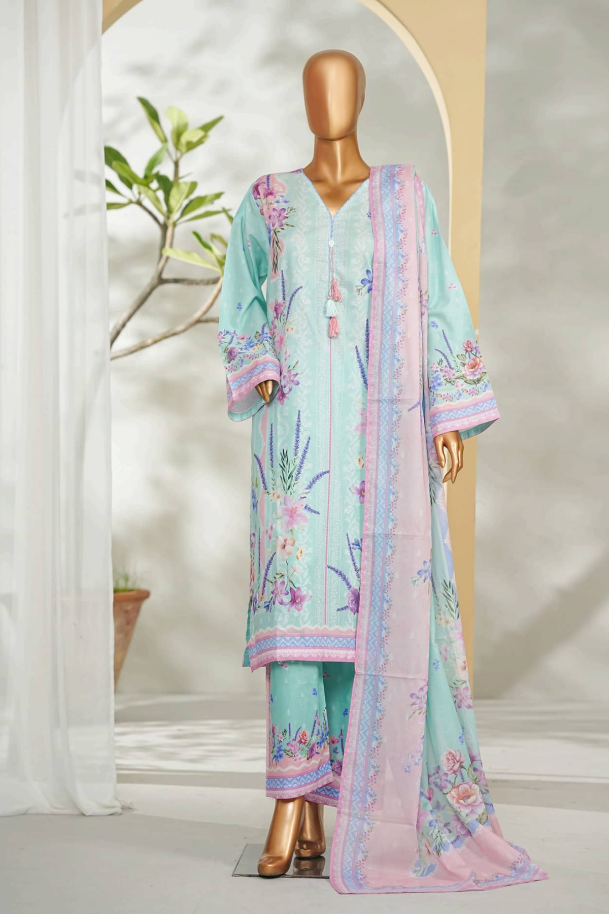 Bin Saeed Stitched 3 Piece Exclusive Printed Lawn Vol-01 Collection'2026-LSM-2702 FEROZI