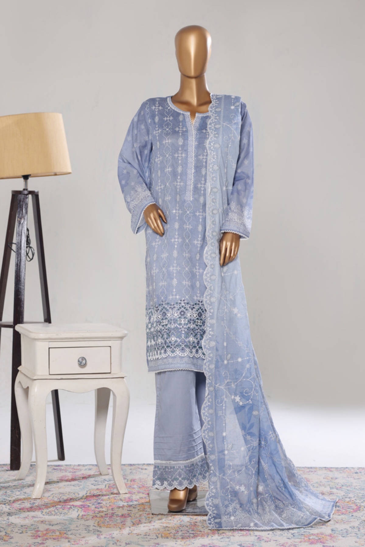 Bin Saeed Stitched 3 Piece Luxury White & White Emb Collection'2026-NSM-2583