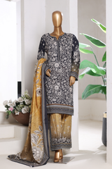 Bin Saeed Stitched 3 Piece Exclusive Printed Khaddar Vol-15 Collection'2025-WK-2672-GREY\MUSTARD