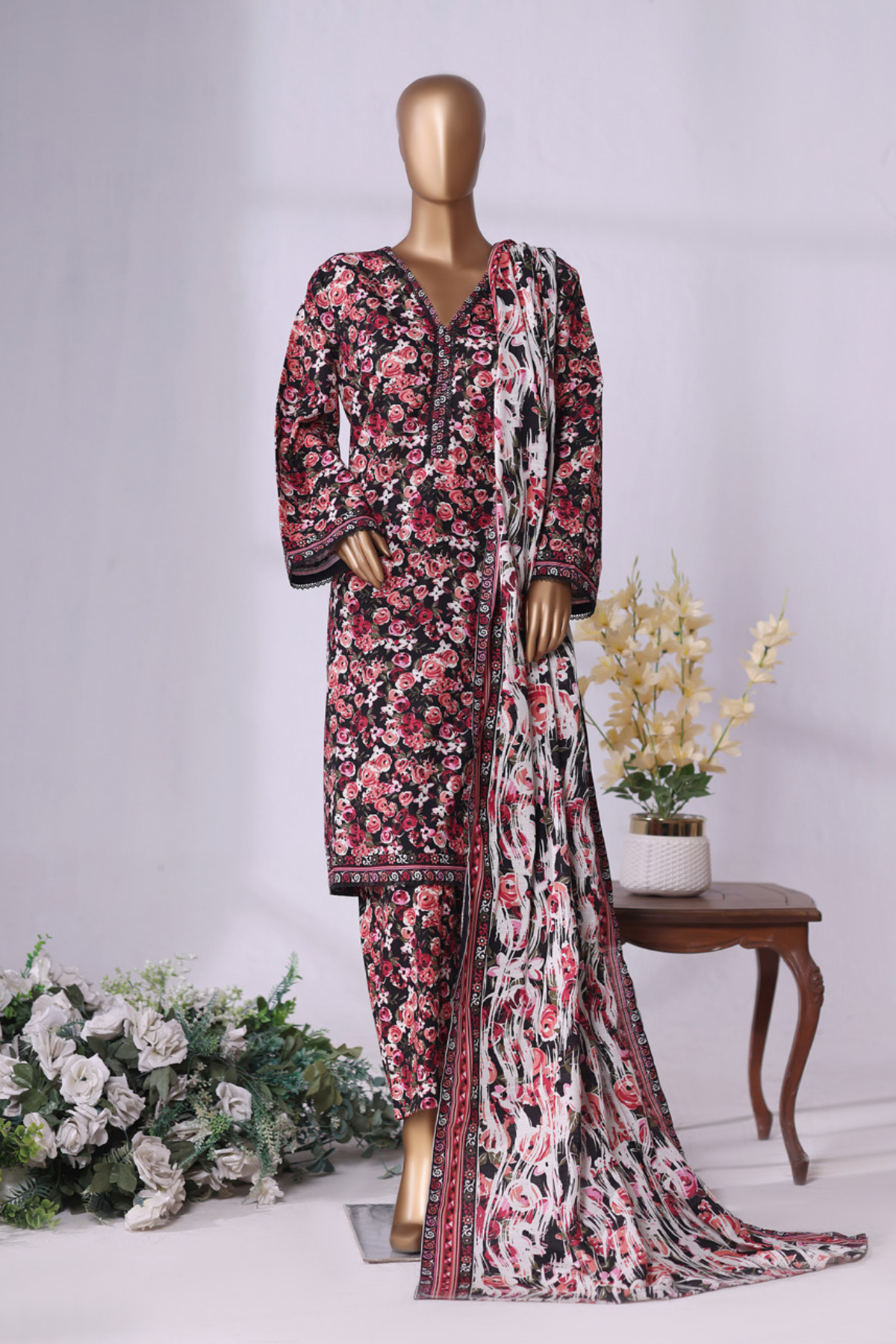 Bin Saeed Stitched 3 Piece Exclusive Printed Khaddar Vol-08 Collection'2025-WK-2521-red