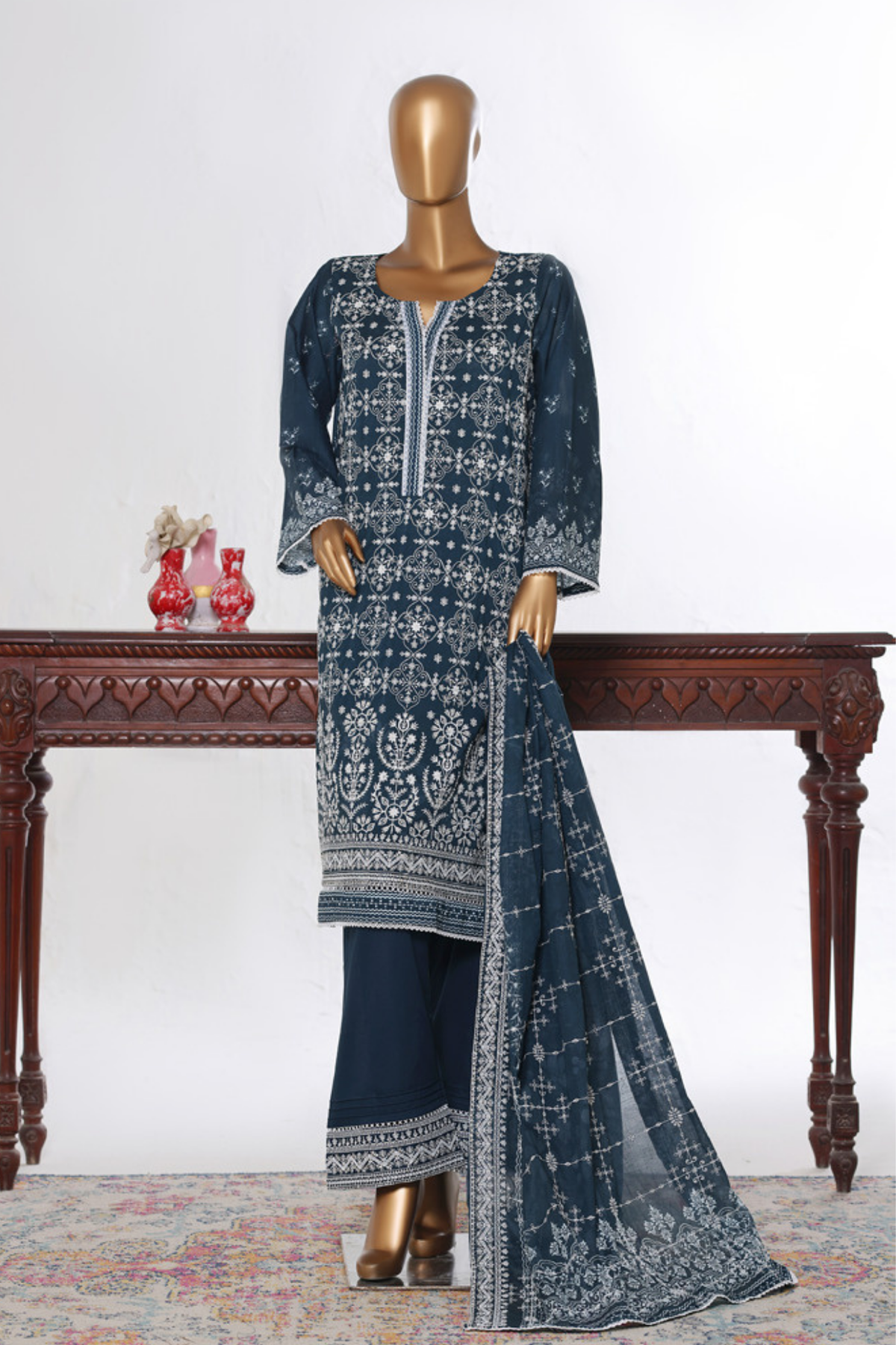 Bin Saeed Stitched 3 Piece Luxury White & White Emb Collection'2026-NSM-2582