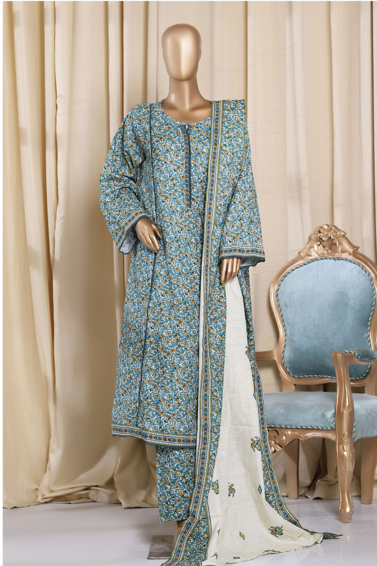 Bin Saeed Stitched 3 Piece Printed Frocks Khaddar Collection'2025-fr-1292-green