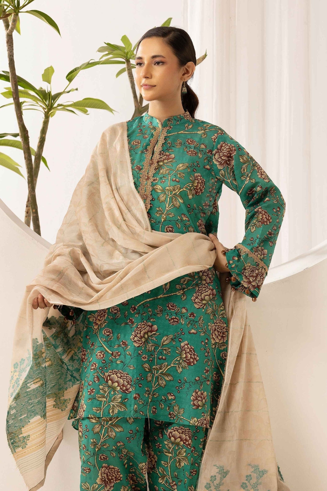 printed lawn with jacquard dupatta D-02
