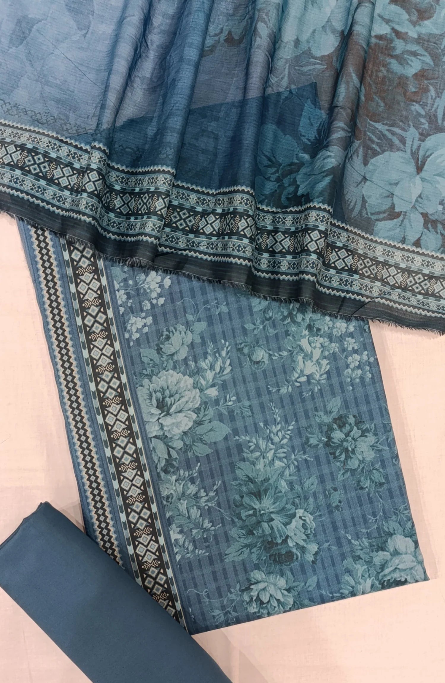 Bin Saeed Digital Printed Cotton Cambric Unstitched 3 Piece Suit - Design-16 - BS25DCC - blue - Summer Collection