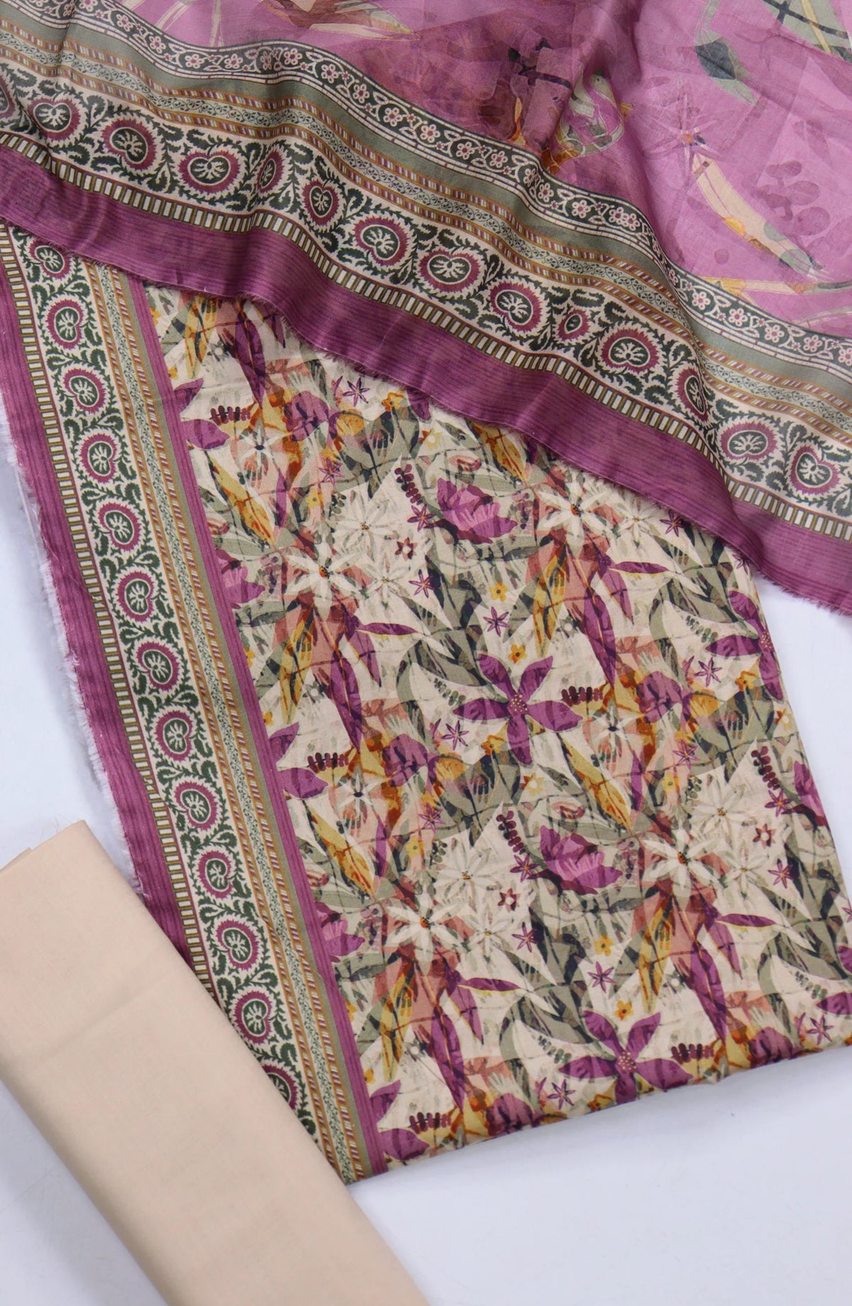 Bin Saeed Digital Printed Cotton Cambric Unstitched 3 Piece Suit - Design-23- BS25DCC - Pink- Summer Collection