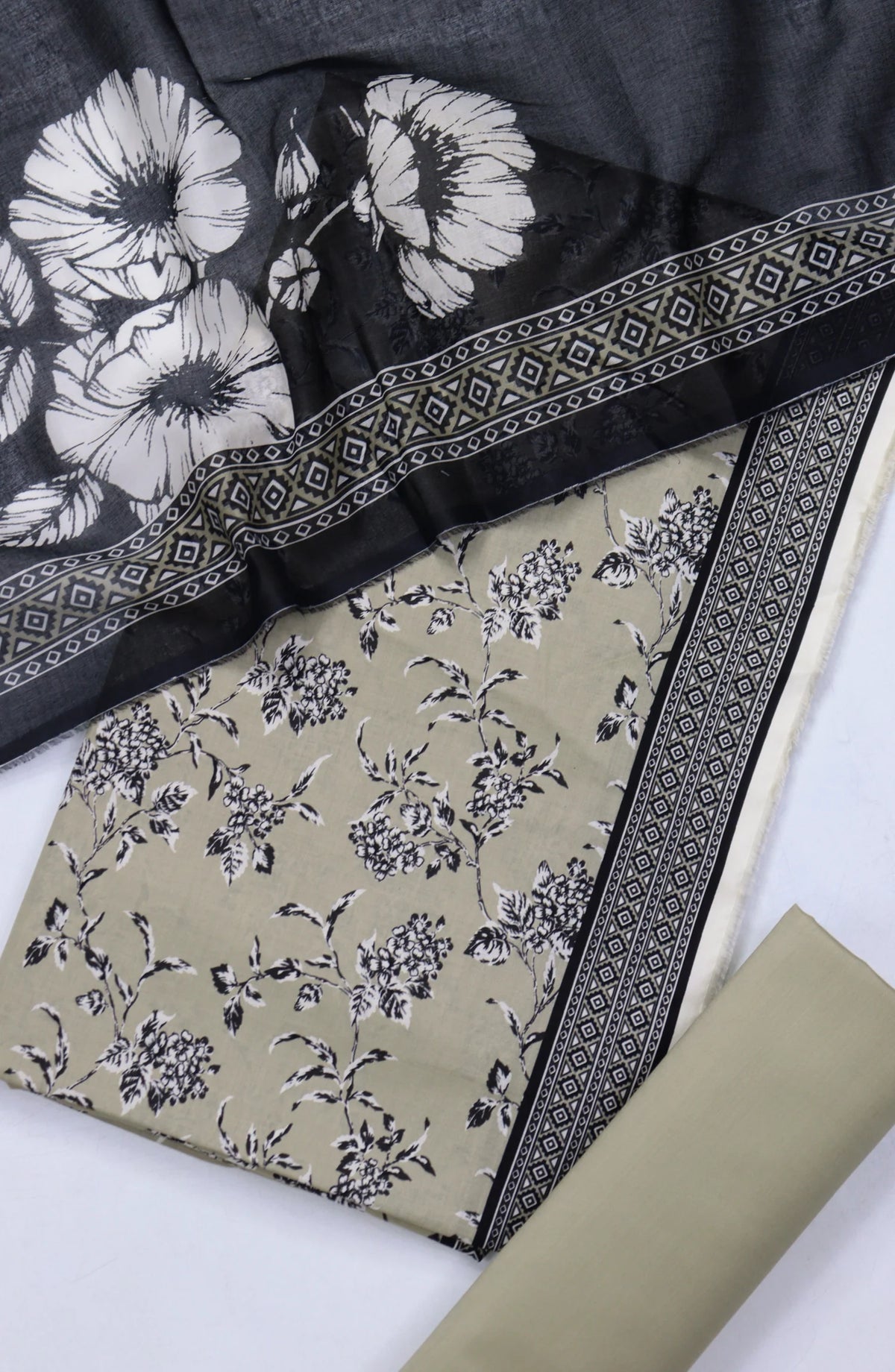 Bin Saeed Digital Printed Cotton Cambric Unstitched 3 Piece Suit - Design-27- BS25DCC - Beige - Summer Collection