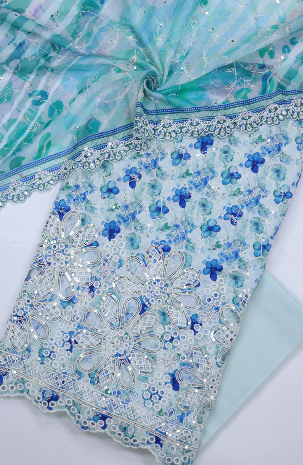 Bin Saeed Embroidered Cambric Unstitched 3 Piece Suit - Design-04 - BS25CMB - Blue - Summer Collection