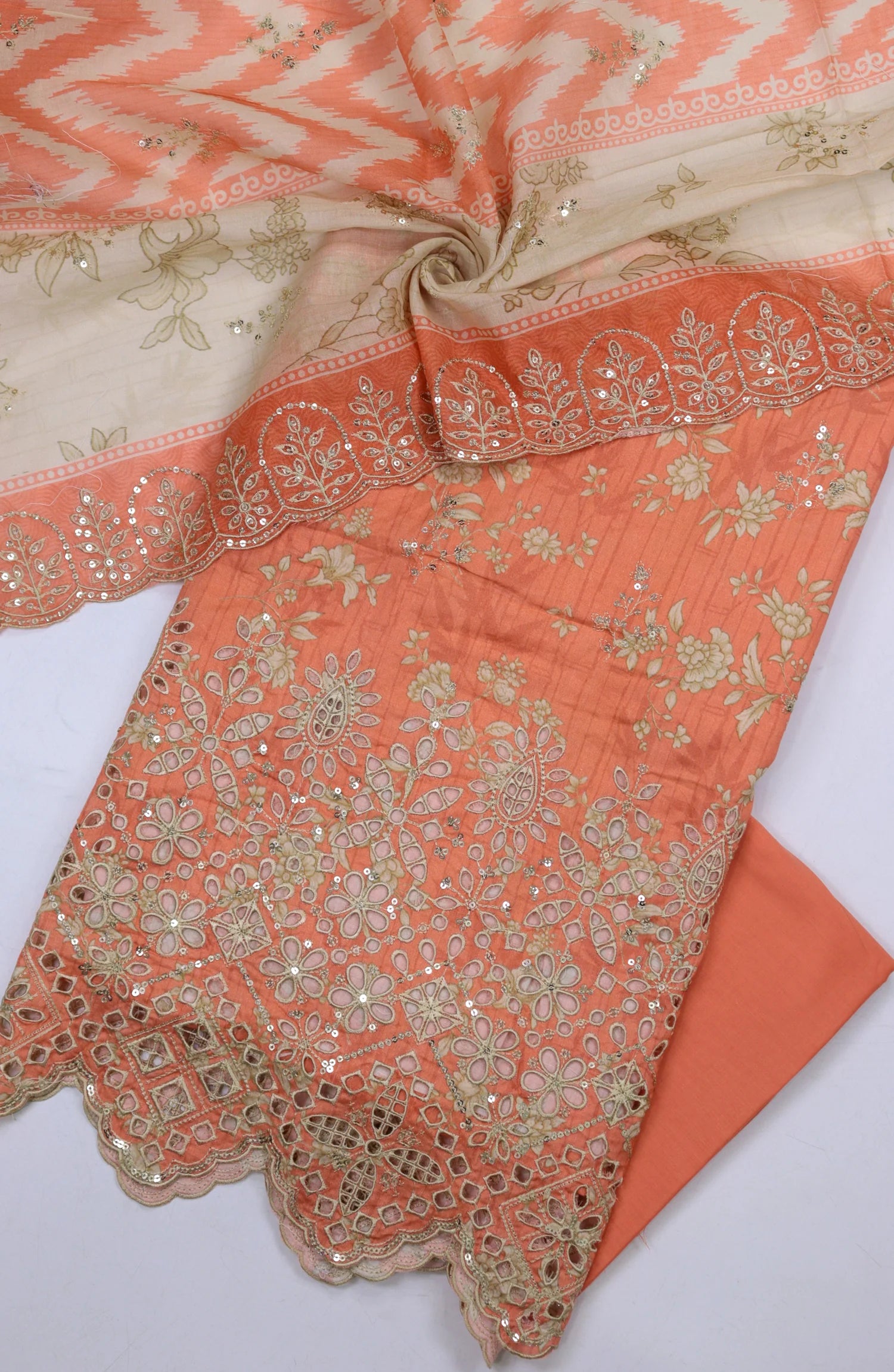Bin Saeed Embroidered Cambric Unstitched 3 Piece Suit - Design-09 - BS26CMB - Orange - Summer Collection