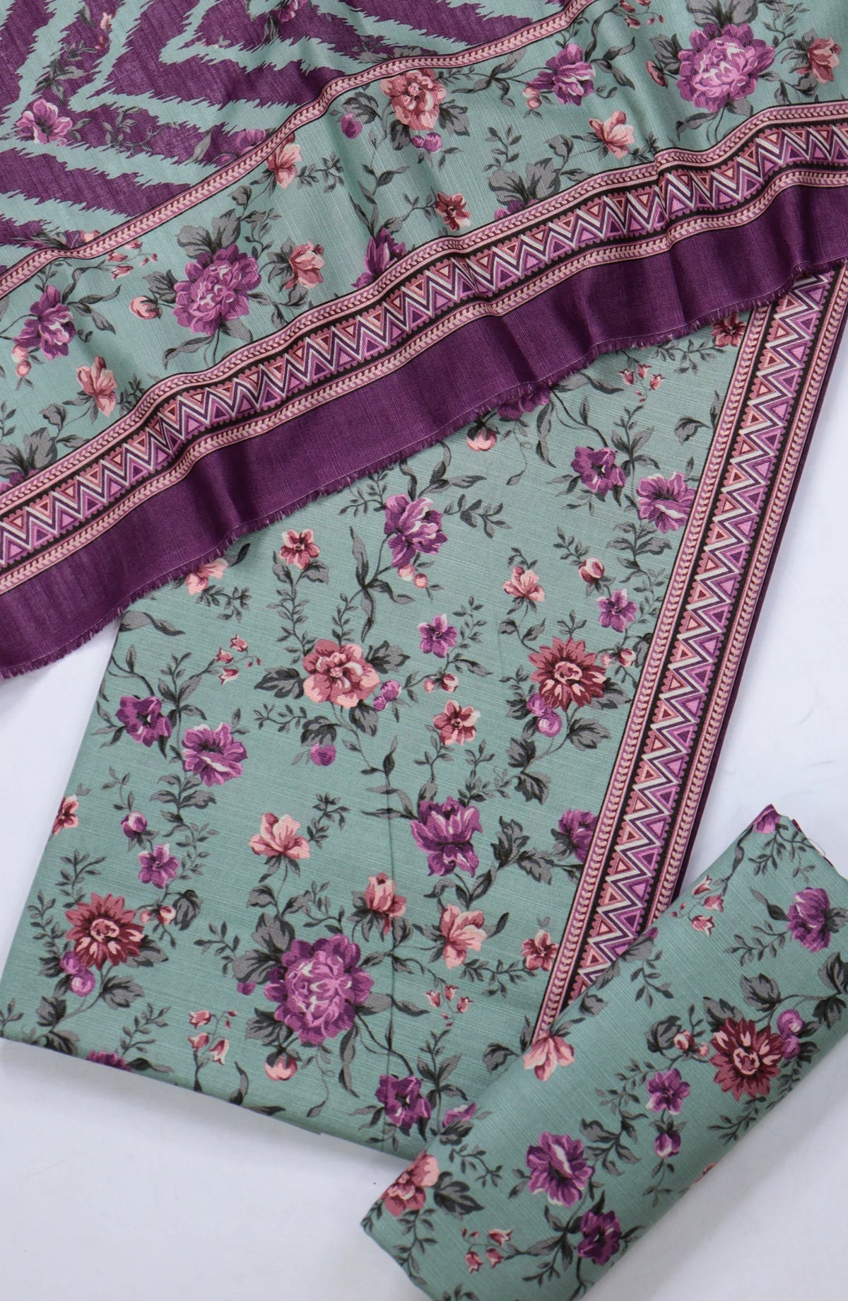 Bin Saeed Printed Khaddar Unstitched 3 Piece Suit - Design-4 - BS25KHD - Green - Winter Collection