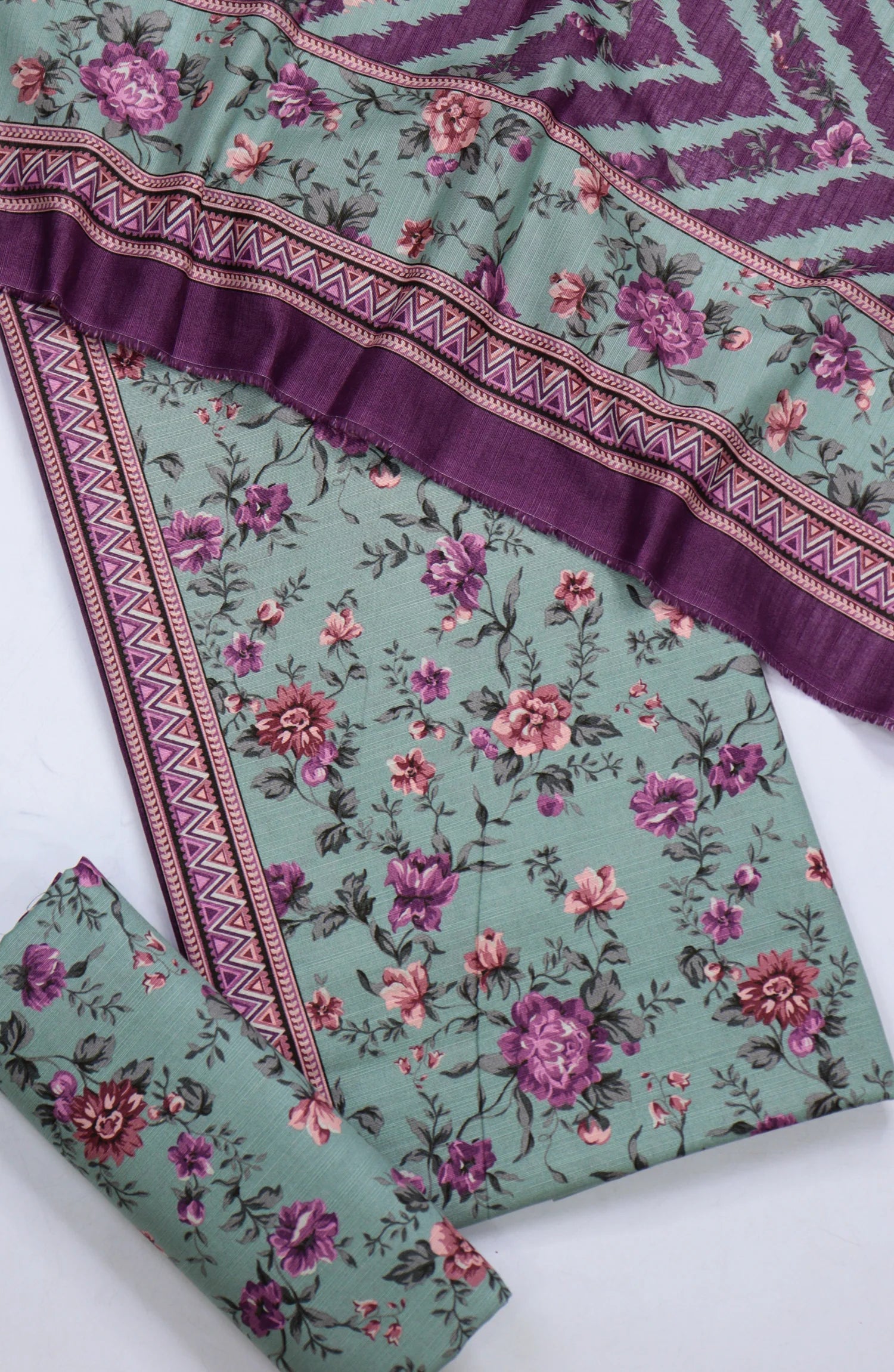 Bin Saeed Printed Khaddar Unstitched 3 Piece Suit - Design-4 - BS25KHD - Green - Winter Collection