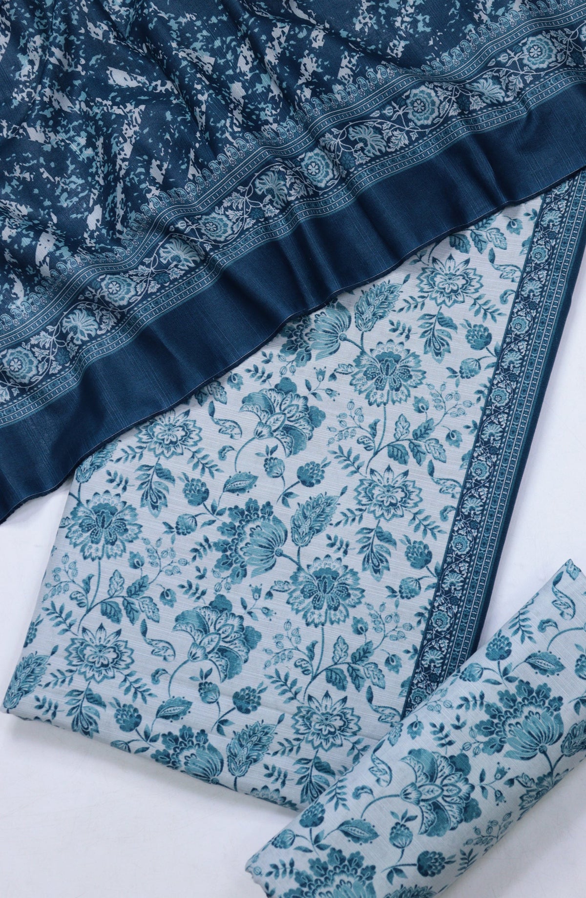 Bin Saeed Printed Khaddar Unstitched 3 Piece Suit - Design-3 - BS25KHD - Light Blue - Winter Collection