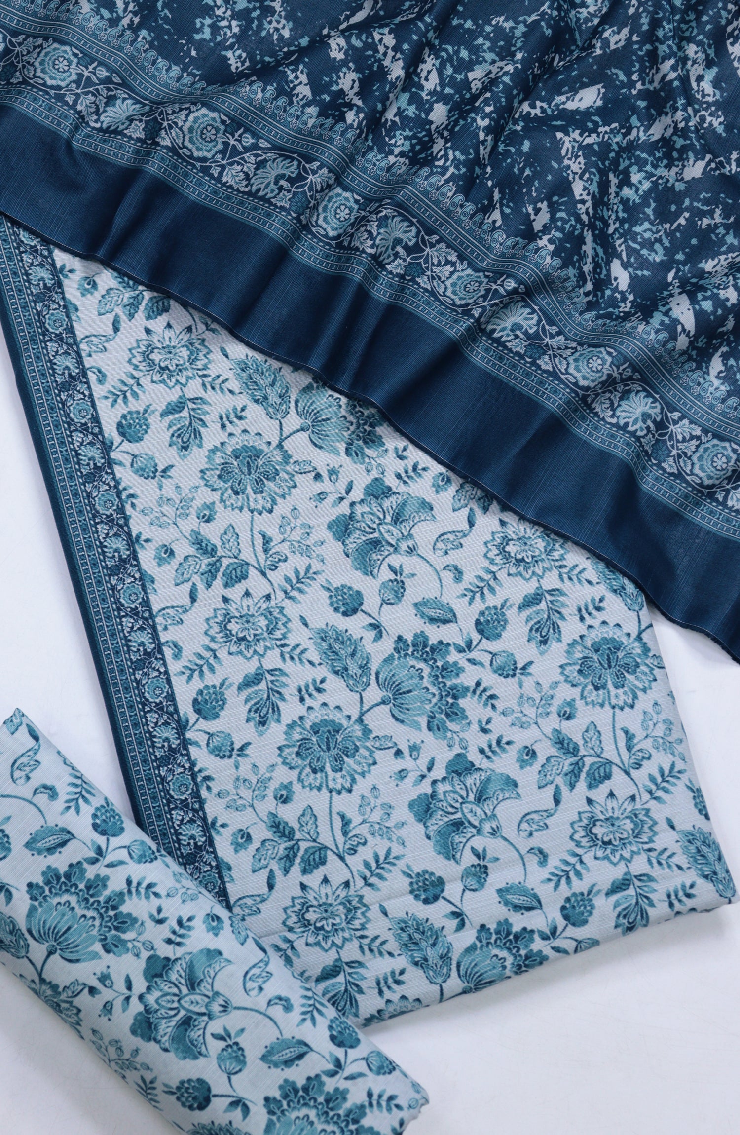 Bin Saeed Printed Khaddar Unstitched 3 Piece Suit - Design-3 - BS25KHD - Light Blue - Winter Collection