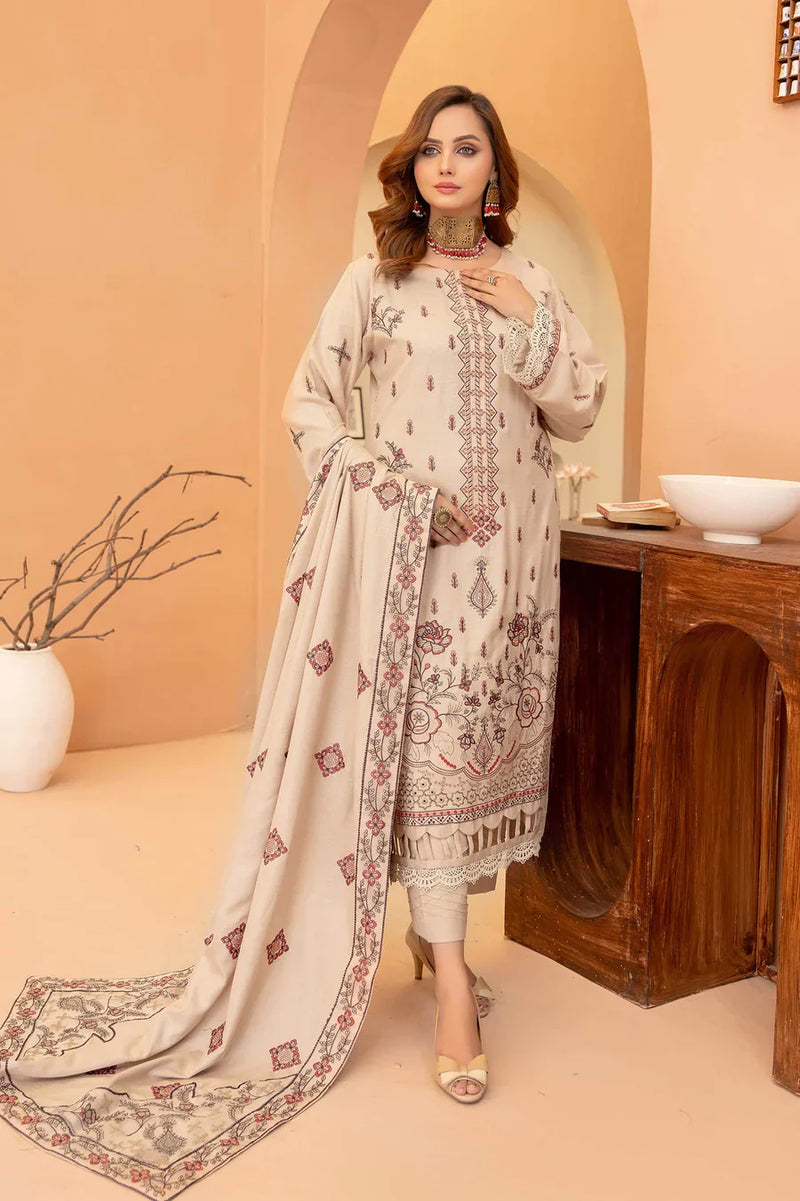 Blush Beige 3pc - Embroidered Dhanak Dress ainalif