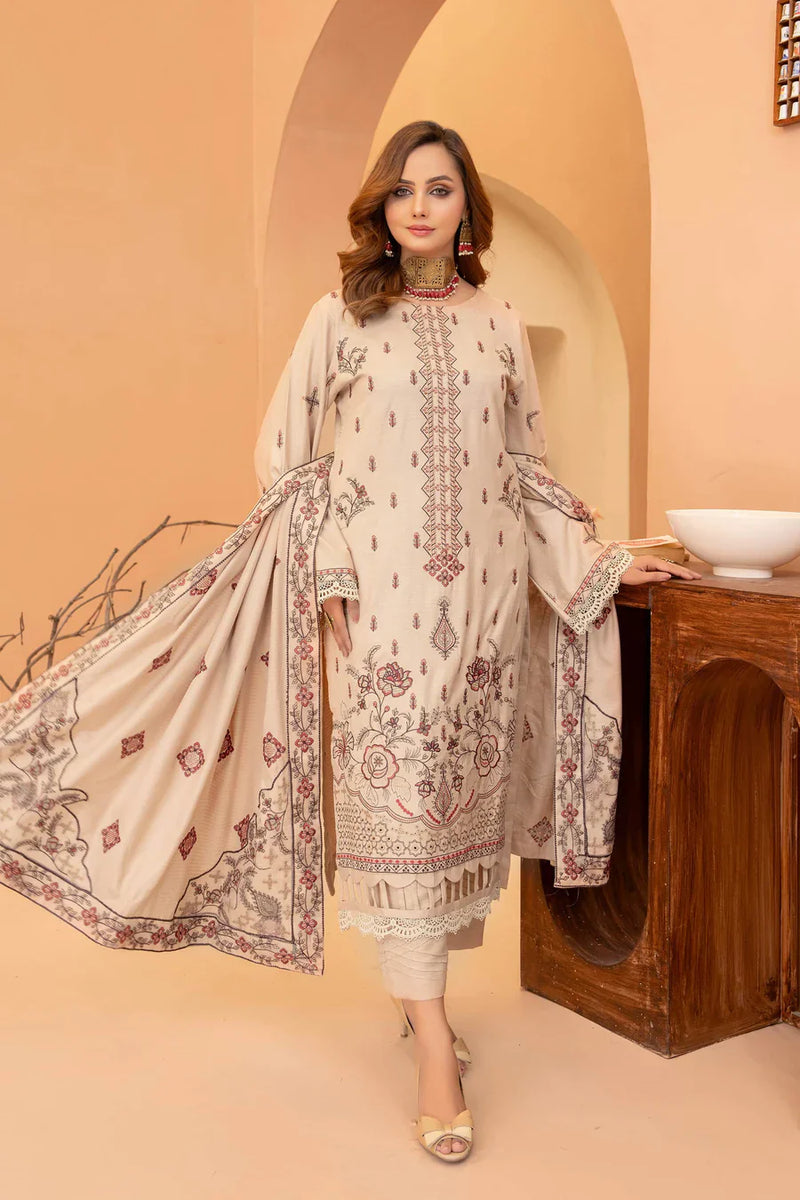 Blush Beige 3pc - Embroidered Dhanak Dress ainalif