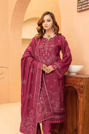 Burgundy 3pc - Embroidered Dhanak Dress ainalif