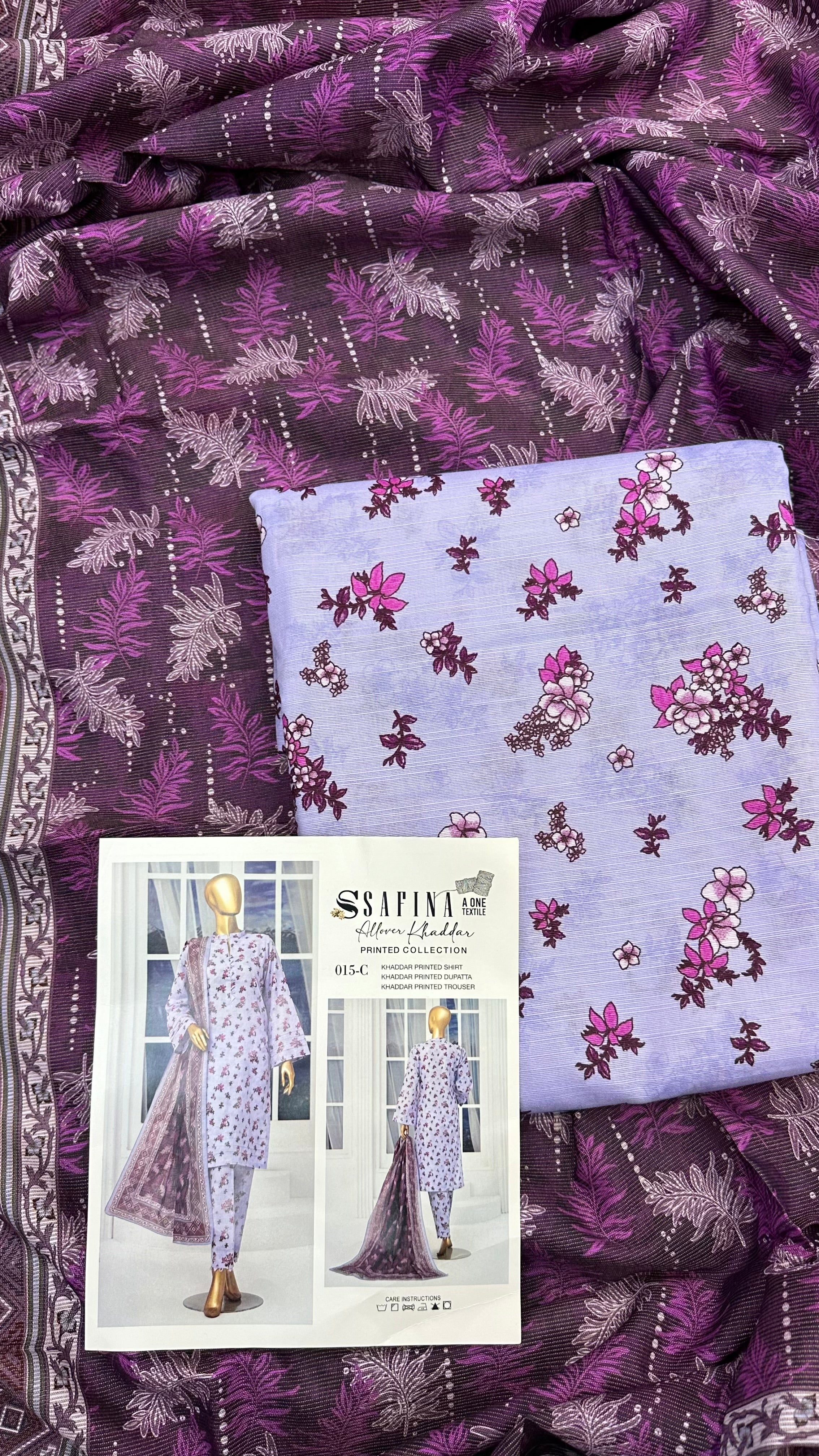 Safina 3pcs unstitched Slub khaddar/cotton 015-c