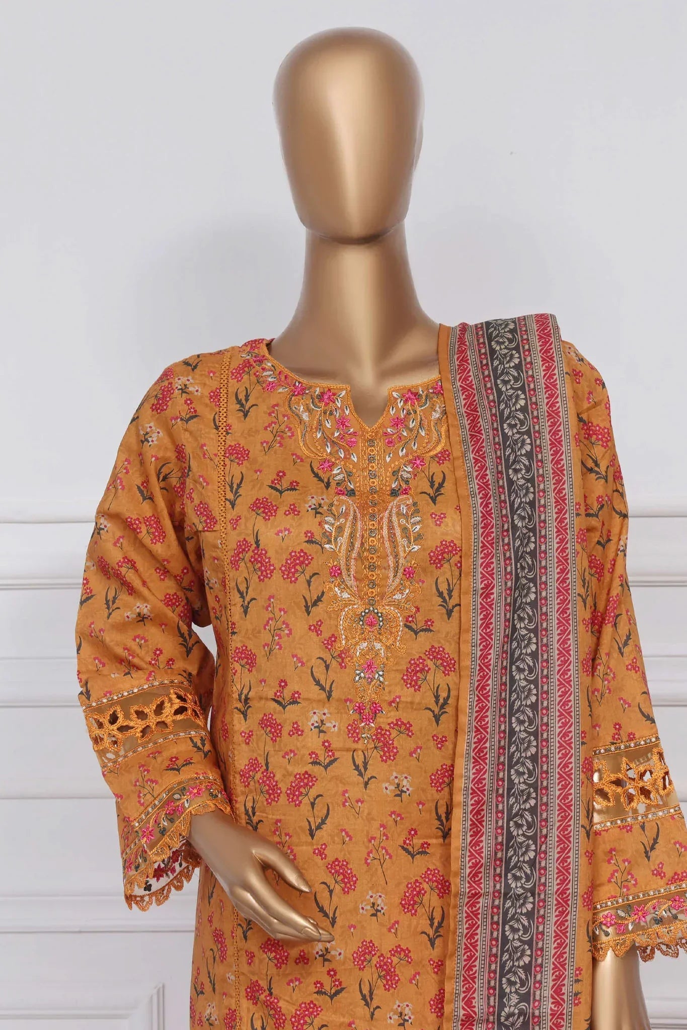 Raya By Sada Bahar Stitched 3 Piece Festive Emb Lawn Collection-AS-1010-Mustard