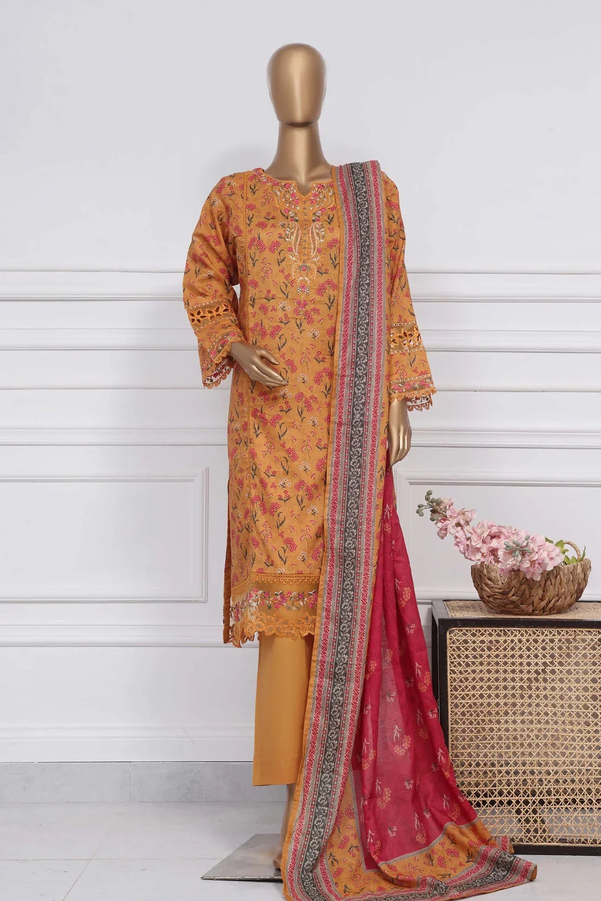 Raya By Sada Bahar Stitched 3 Piece Festive Emb Lawn Collection-AS-1010-Mustard